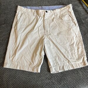 J Crew‎ Shorts Mens 35 Tan Flat Front Chino Cotton 10" Inseam Preppy Club Boat